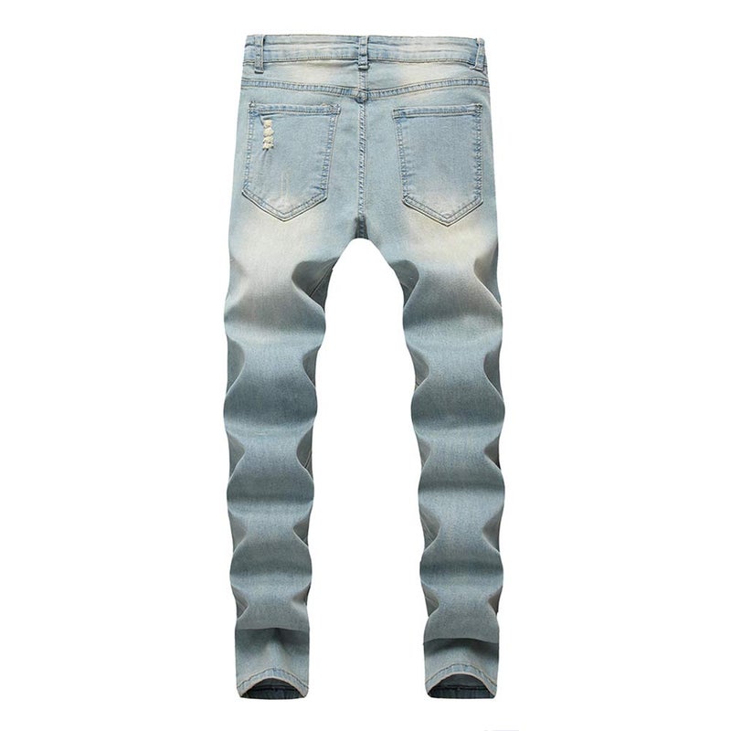 LONGBIDA Men's Slim Fit Ripped Stretch Skinny Jeans for Men, Distressed Tapered Leg Fashion Pants, Blue Yellow, 38 - Image 2
